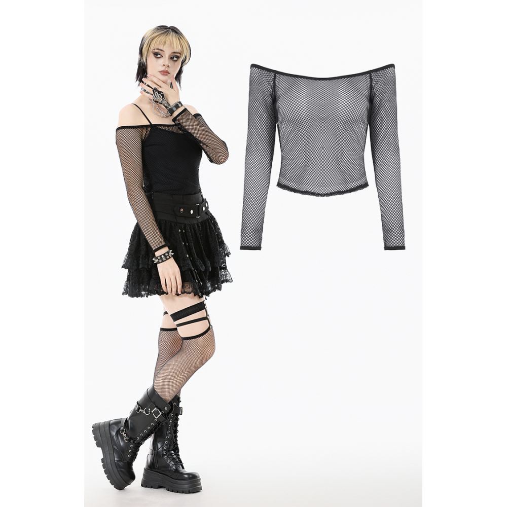 Dark in Love - Punk Versatile Mesh Longsleeve top - Black